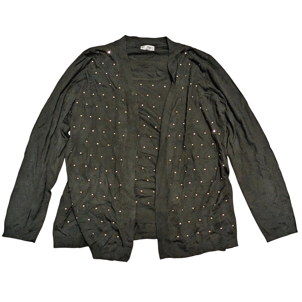 JM Collection Black Embellished Sparkle Cardigan Sweater Open Front Womens XL